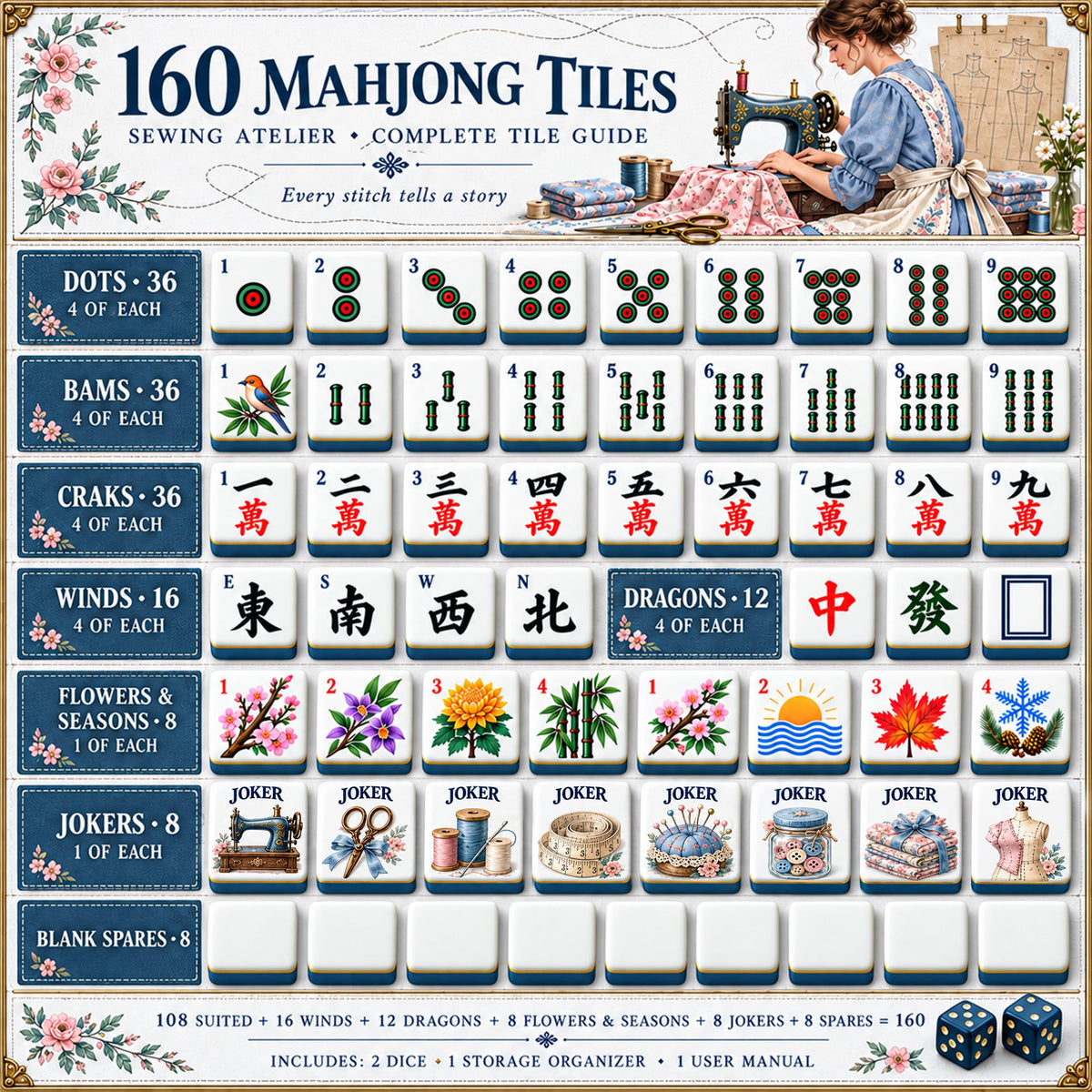 Premium SEW Mahjong Tiles Set PVNA