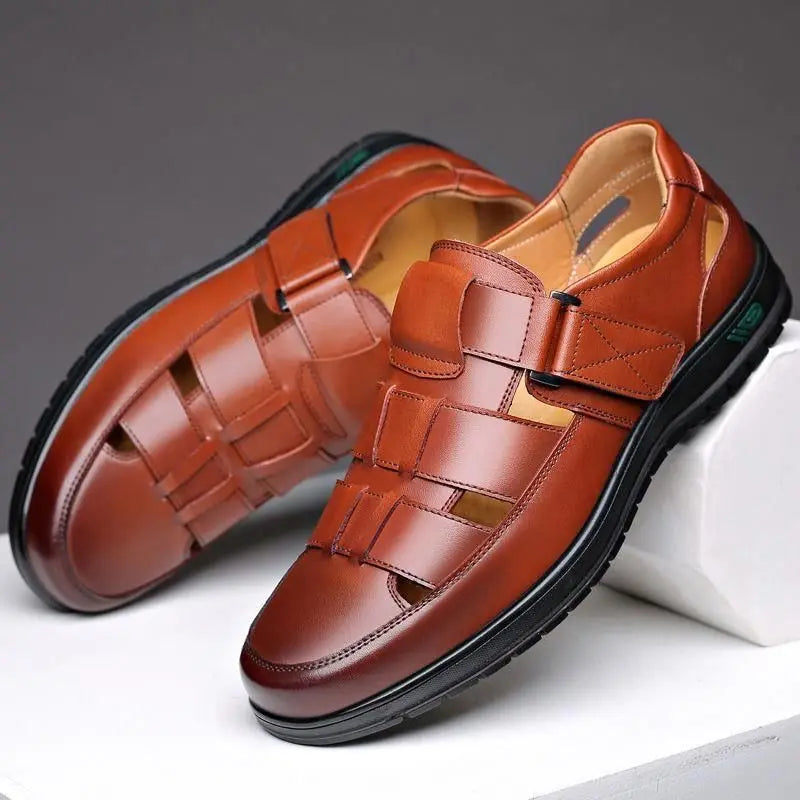Special Offer Men's Summer Hollow out Leather Shoes Breathable Casual Sandals Comfortable Faux Leather Lined Slip-On Shoes