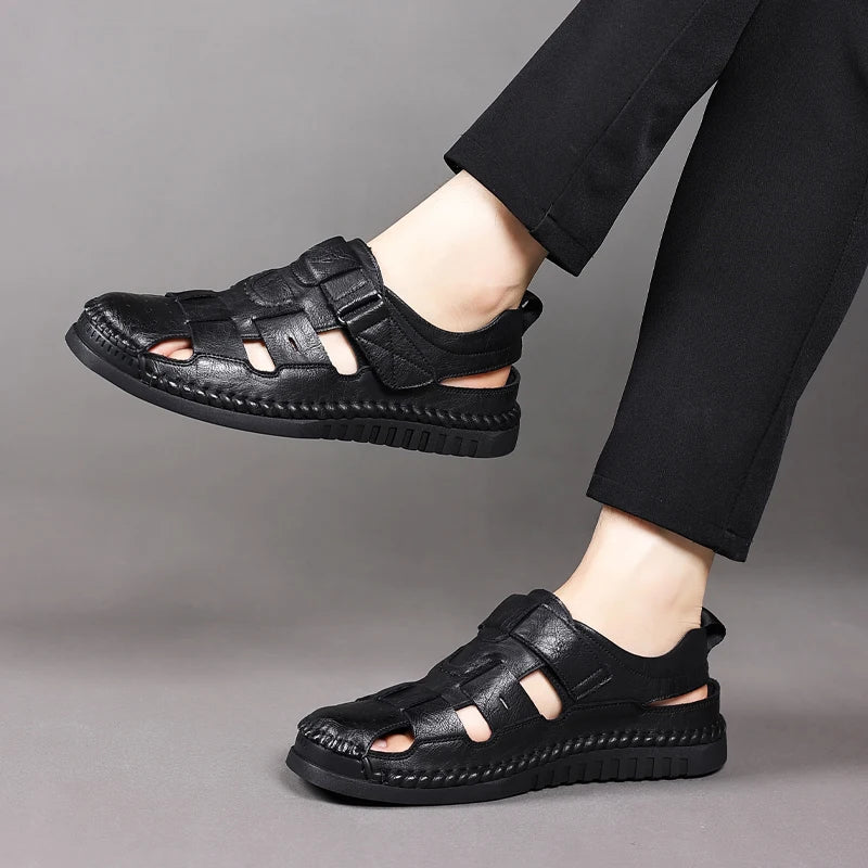 Summer Men's Genuine Leather Sandals Casual Outdoor Beach Shoes Roman Style Comfortable Mens Footwear for Spring And Autumn
